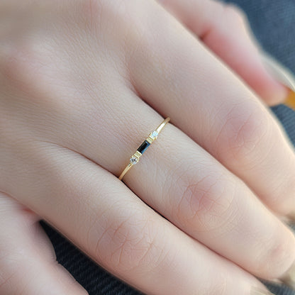 10K Gold Minimalist Baguette Black Onyx and Diamond Ring - 2S6BLK