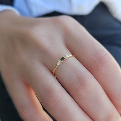 10K Gold Minimalist Baguette Black Onyx and Diamond Ring - 2S6BLK