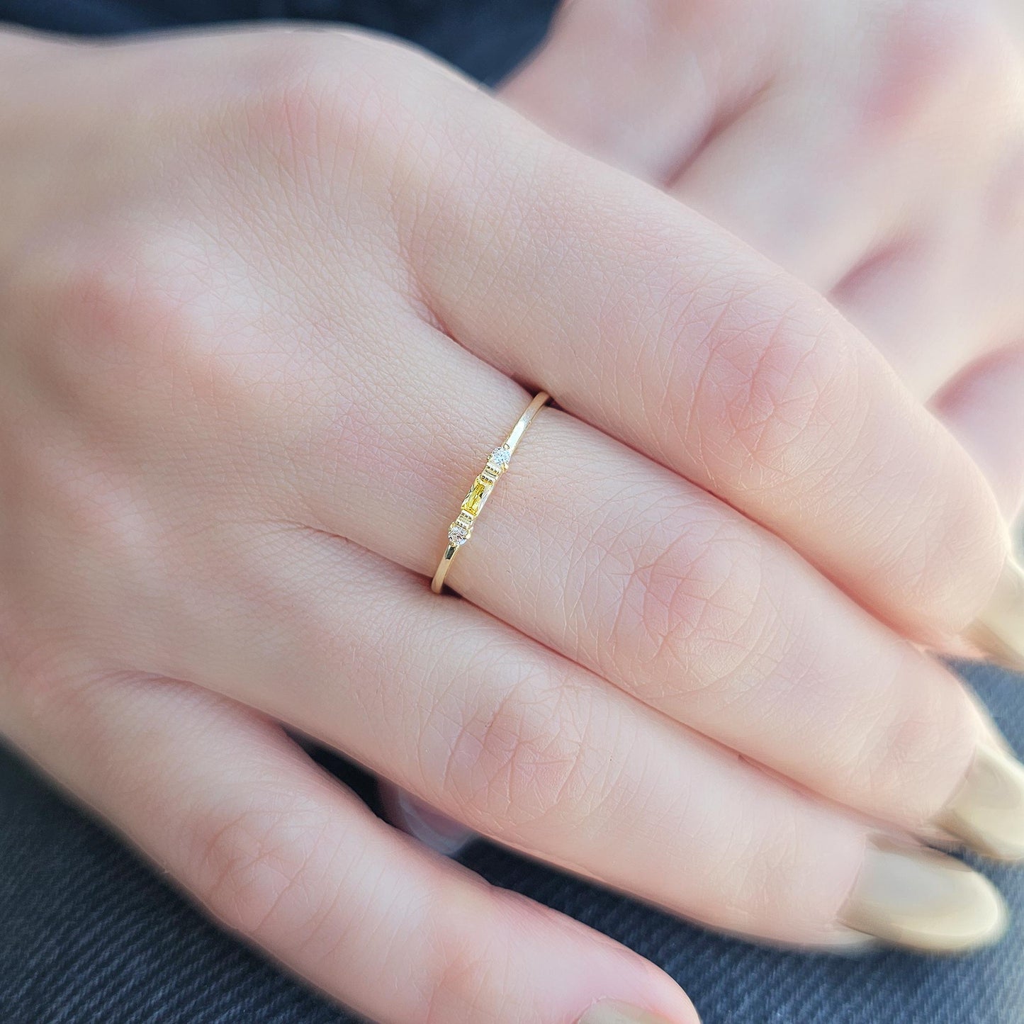 10K Gold Minimalist Baguette Citrine and Cz Ring - 2S6CIT