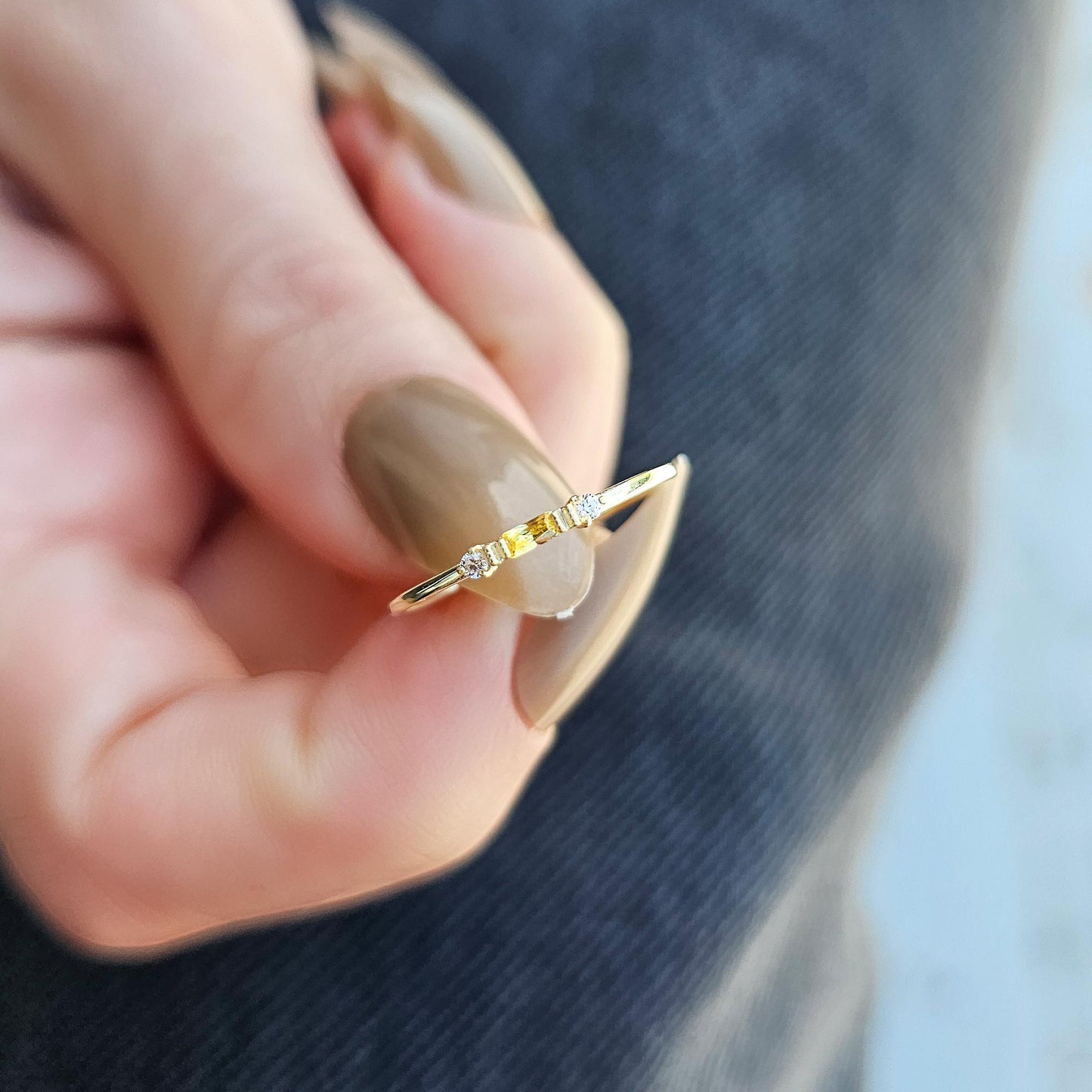 10K Gold Minimalist Baguette Citrine and Cz Ring - 2S6CIT