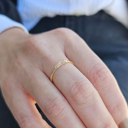 14K Gold Unique Baguette Pink and Diamond Ring - 2S6PNK