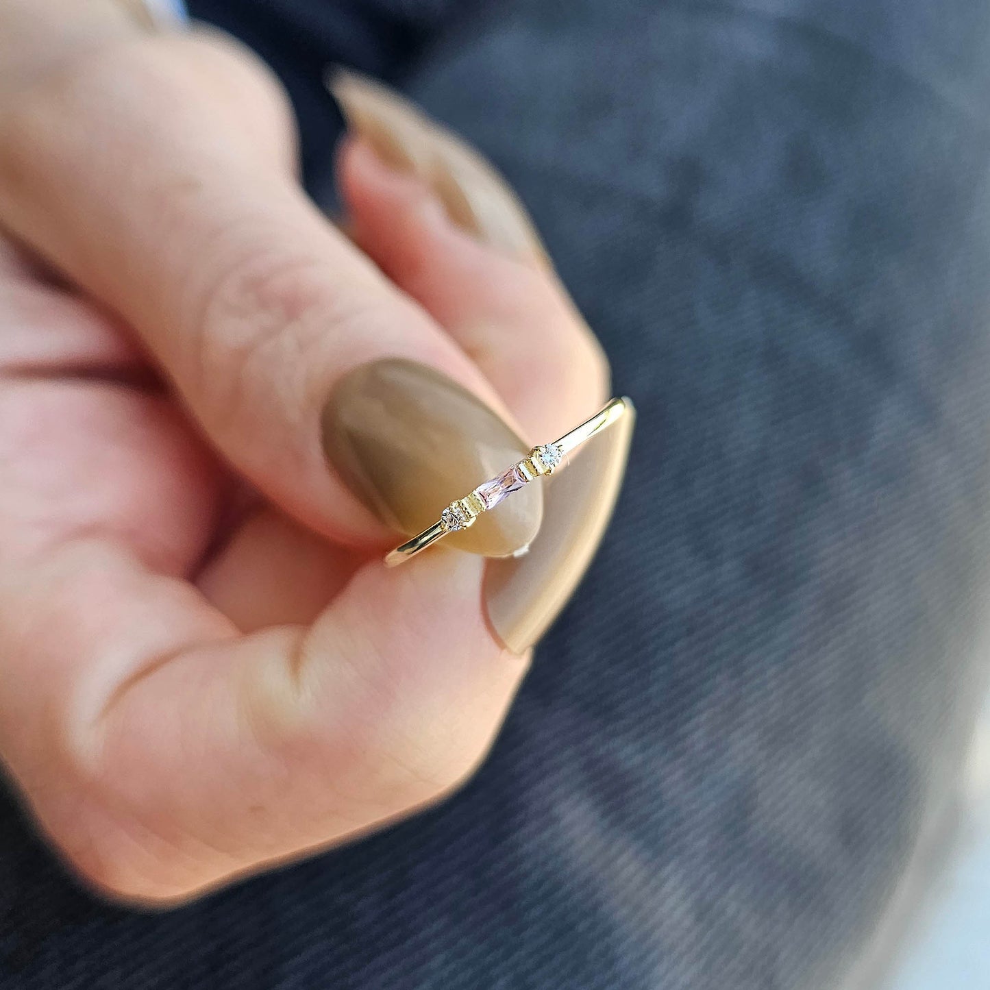 14K Gold Unique Baguette Pink and Diamond Ring - 2S6PNK