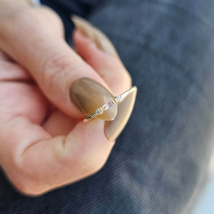 14K Gold Unique Baguette Pink and Diamond Ring - 2S6PNK