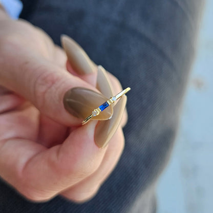 10K Gold Baguette Cut Sapphire and Diamond Ring - 2S6SAP
