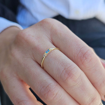 10K Gold Thin Baguette Sky Blue and Cz Ring - 2S6SKY