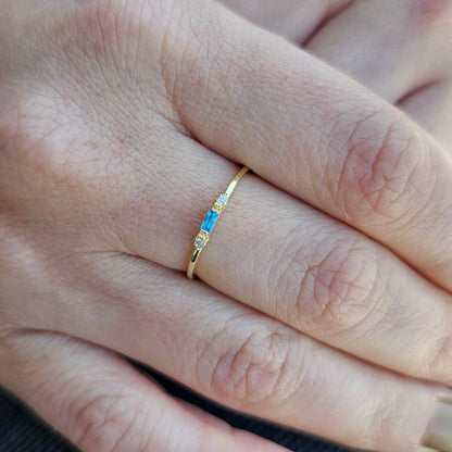 10K Gold Thin Baguette Sky Blue and Cz Ring - 2S6SKY