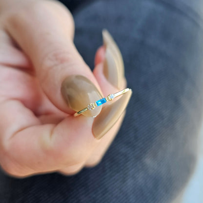 10K Gold Thin Baguette Sky Blue and Cz Ring - 2S6SKY