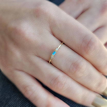 10K Gold Baguette Turquoise and Dainty Cz Ring - 2S6TURQ