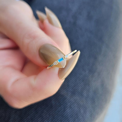 10K Gold Baguette Turquoise and Dainty Cz Ring - 2S6TURQ