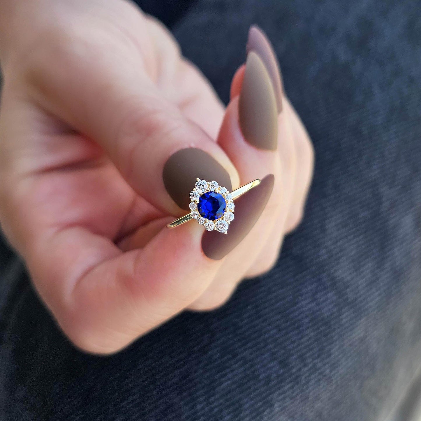 10K Gold Sapphire Halo Cz Ring  - 8S62SAP