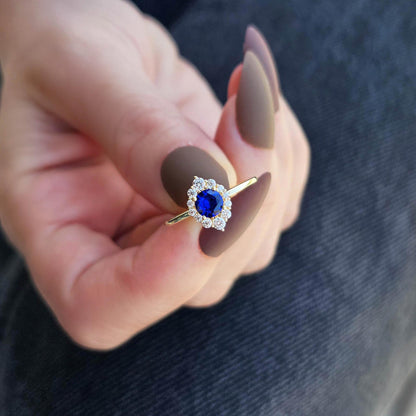 10K Gold Sapphire Halo Cz Ring  - 8S62SAP