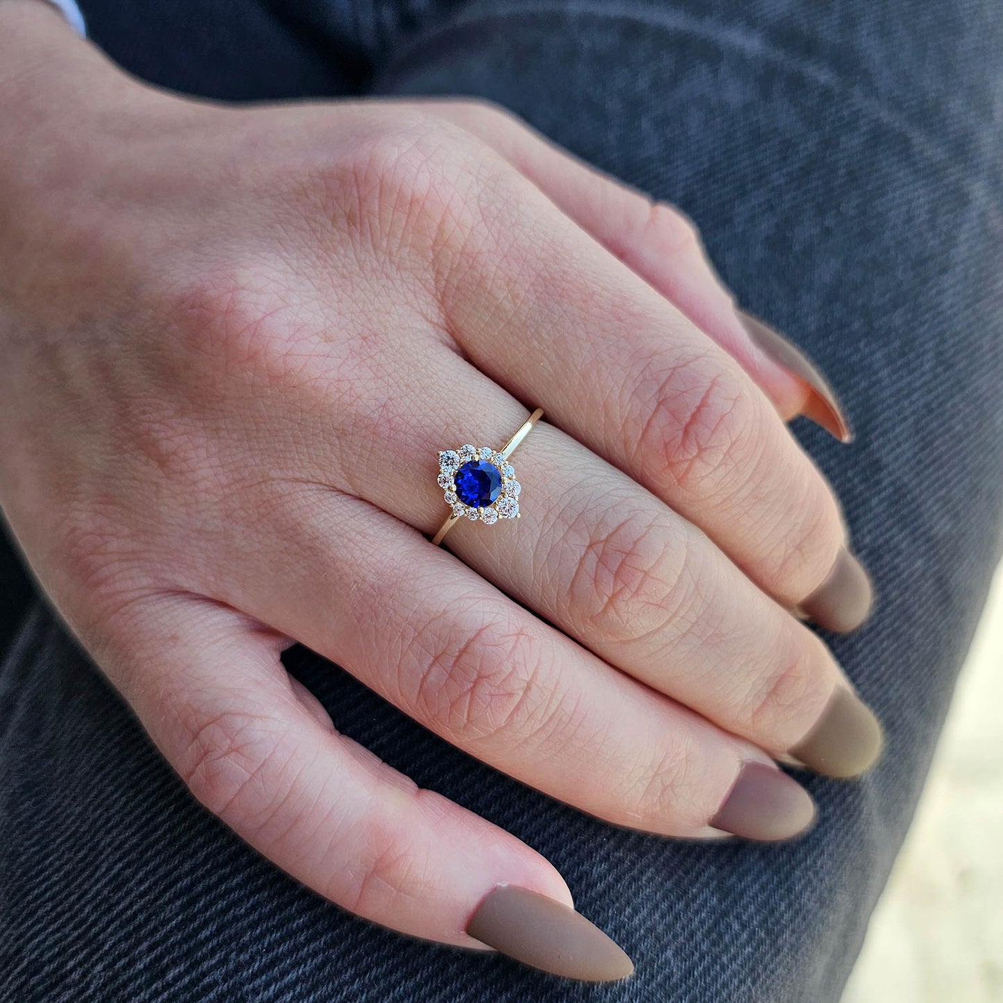 10K Gold Sapphire Halo Diamond Ring  - 8S62SAP
