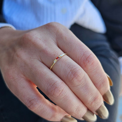 10K Gold Minimalist Garnet Baguette and Cz Ring - 2S6GAR