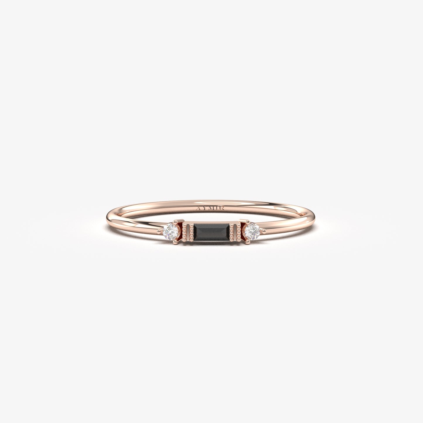 10K Gold Minimalist Baguette Black Onyx and Cz Ring - 2S6BLK