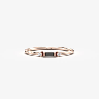 10K Gold Minimalist Baguette Black Onyx and Cz Ring - 2S6BLK