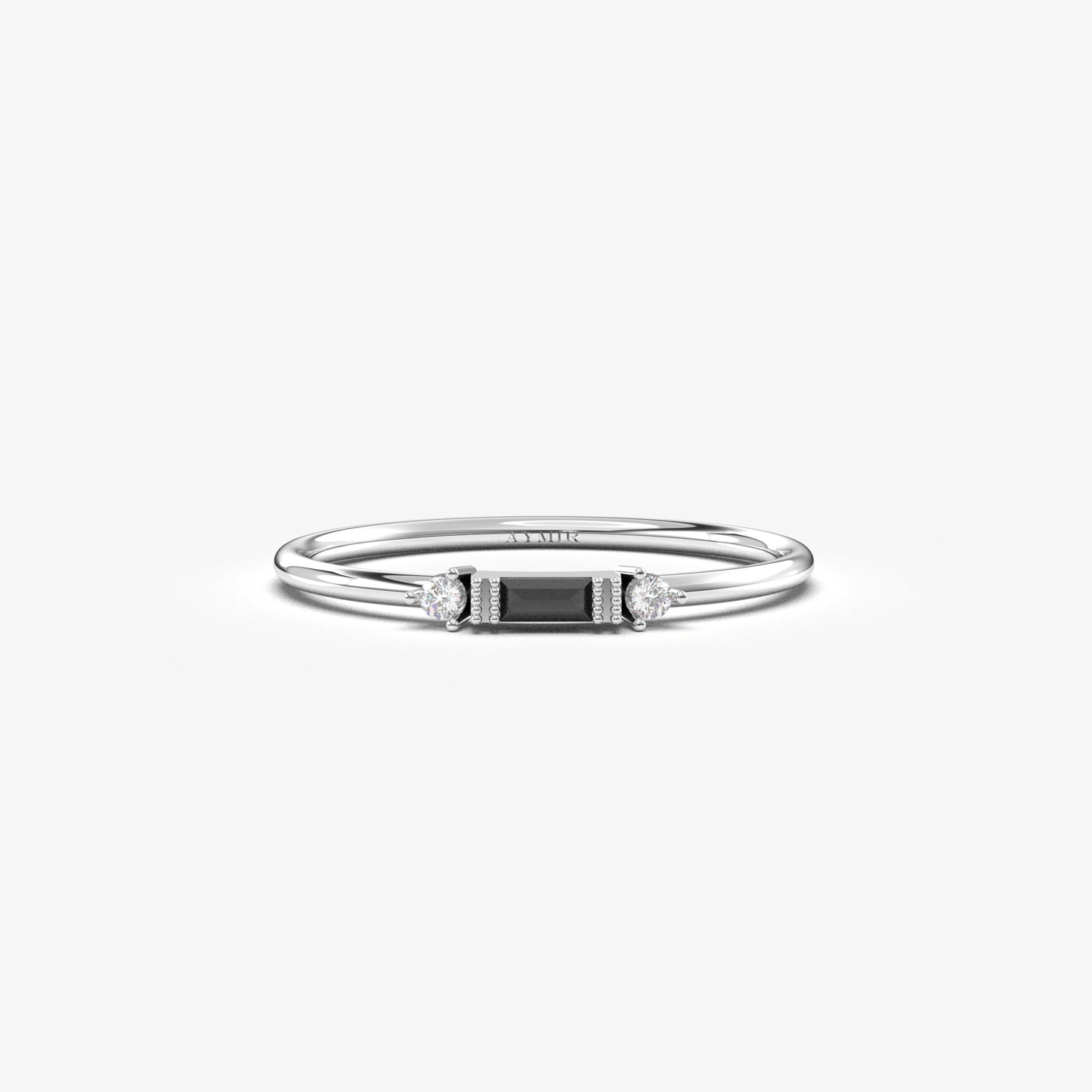 10K Gold Minimalist Baguette Black Onyx and Diamond Ring - 2S6BLK
