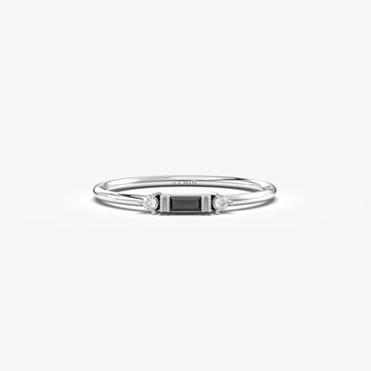 10K Gold Minimalist Baguette Black Onyx and Diamond Ring - 2S6BLK