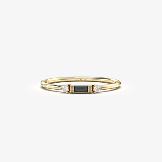 10K Gold Minimalist Baguette Black Onyx and Cz Ring - 2S6BLK