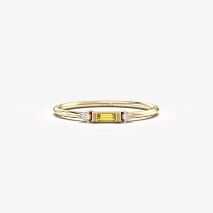 10K Gold Minimalist Baguette Citrine and Cz Ring - 2S6CIT