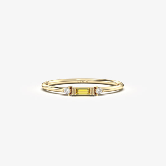 10K Gold Minimalist Baguette Citrine and Cz Ring - 2S6CIT