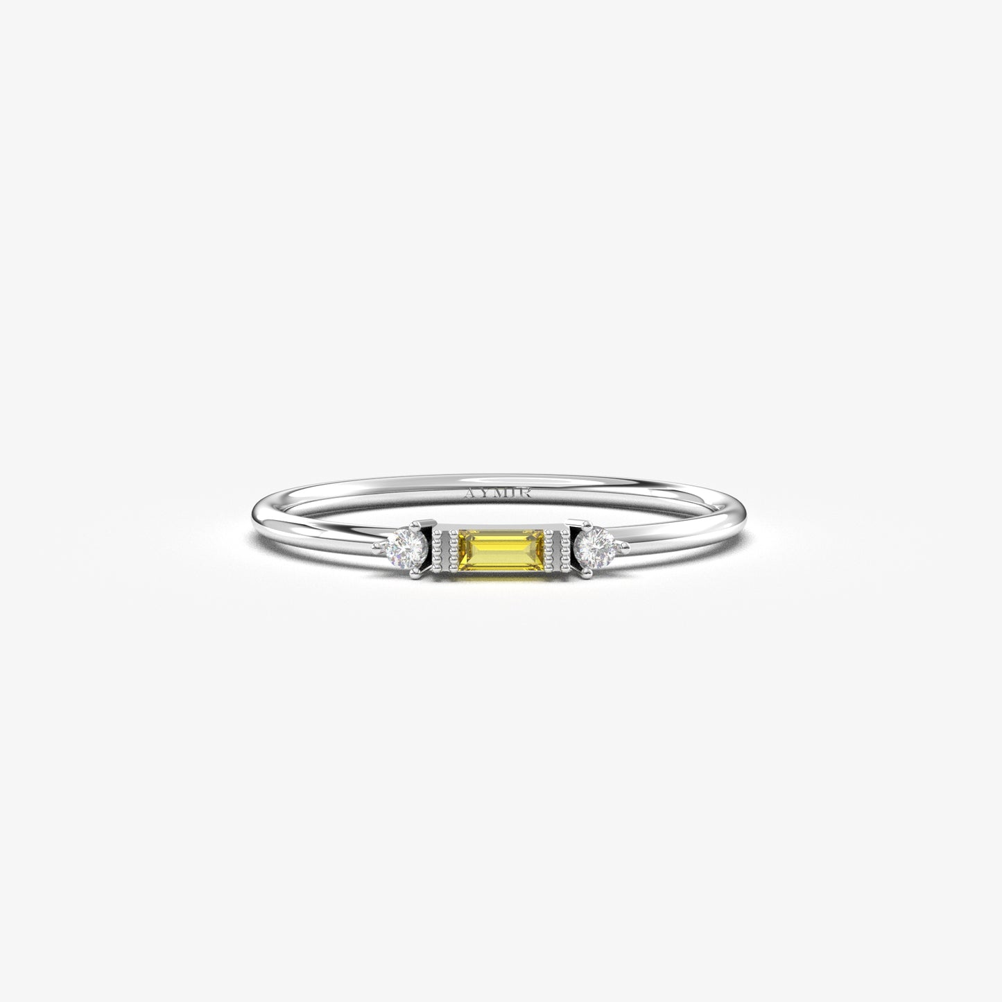 10K Gold Minimalist Baguette Citrine and Cz Ring - 2S6CIT