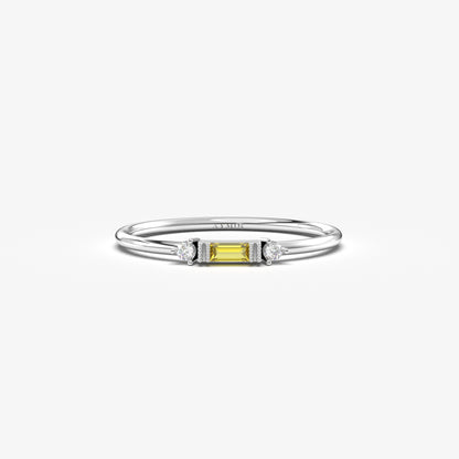 10K Gold Minimalist Baguette Citrine and Cz Ring - 2S6CIT