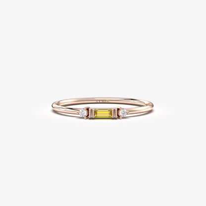 10K Gold Minimalist Baguette Citrine and Cz Ring - 2S6CIT