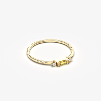 10K Gold Minimalist Baguette Citrine and Cz Ring - 2S6CIT