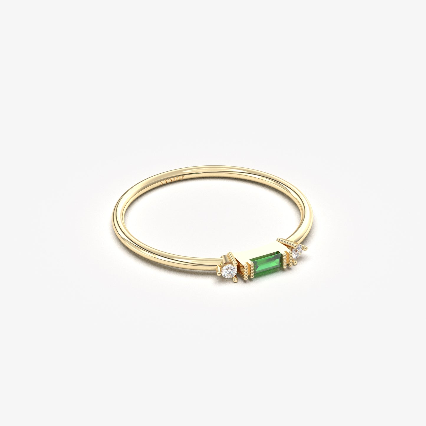 10K Gold Minimalist Baguette Emerald and Cz Ring - 2S6EME