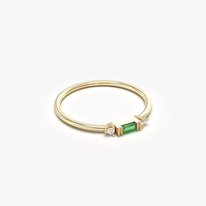 10K Gold Minimalist Baguette Emerald and Cz Ring - 2S6EME
