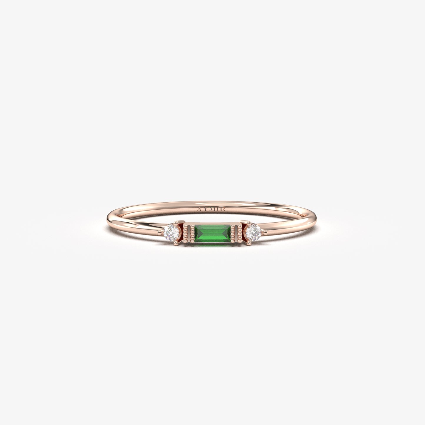 10K Gold Minimalist Baguette Emerald and Cz Ring - 2S6EME