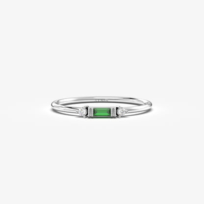 10K Gold Minimalist Baguette Emerald and Cz Ring - 2S6EME