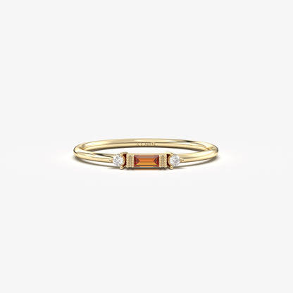 10K Gold Minimalist Garnet Baguette and Cz Ring - 2S6GAR