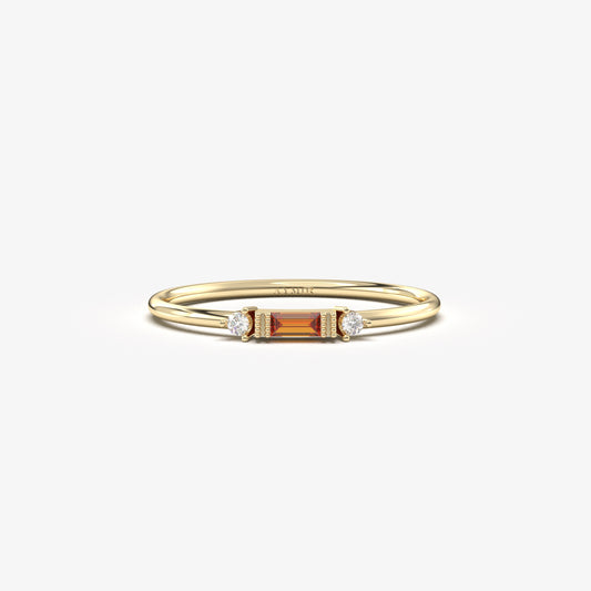 10K Gold Minimalist Garnet Baguette and Cz Ring - 2S6GAR