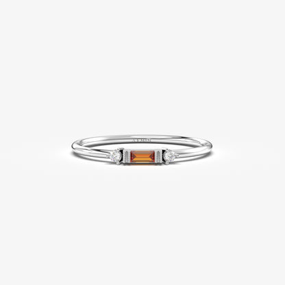 10K Gold Minimalist Garnet Baguette and Cz Ring - 2S6GAR