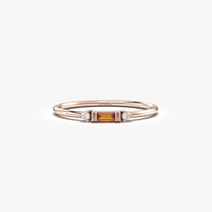 10K Gold Minimalist Garnet Baguette and Cz Ring - 2S6GAR