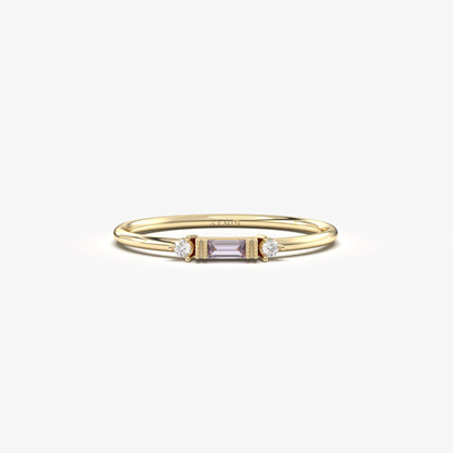 10K Gold Baguette Cut Lavender and Cz Ring - 2S6LAV