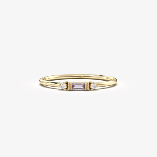 10K Gold Baguette Cut Lavender and Cz Ring - 2S6LAV