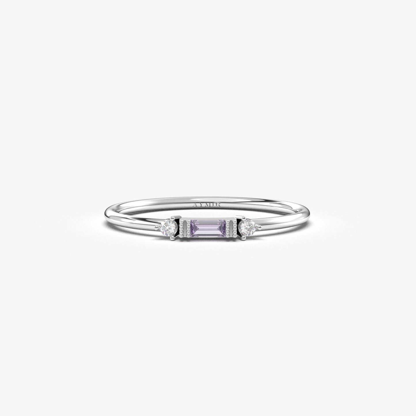 10K Gold Baguette Cut Lavender and Cz Ring - 2S6LAV