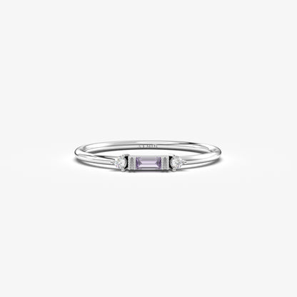 10K Gold Baguette Cut Lavender and Cz Ring - 2S6LAV