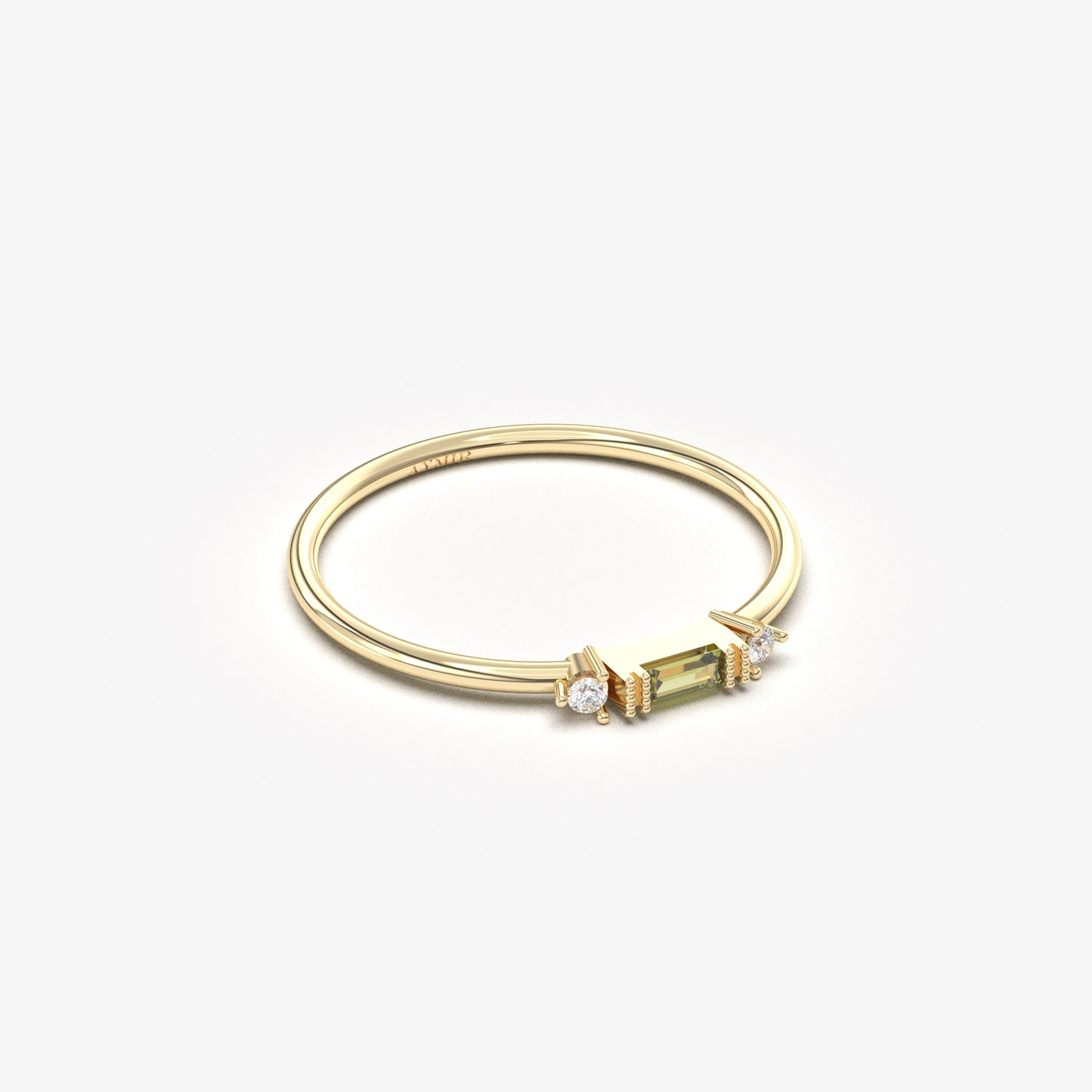 14K Gold Dainty Baguette Peridot and Diamond Ring - 2S6PER