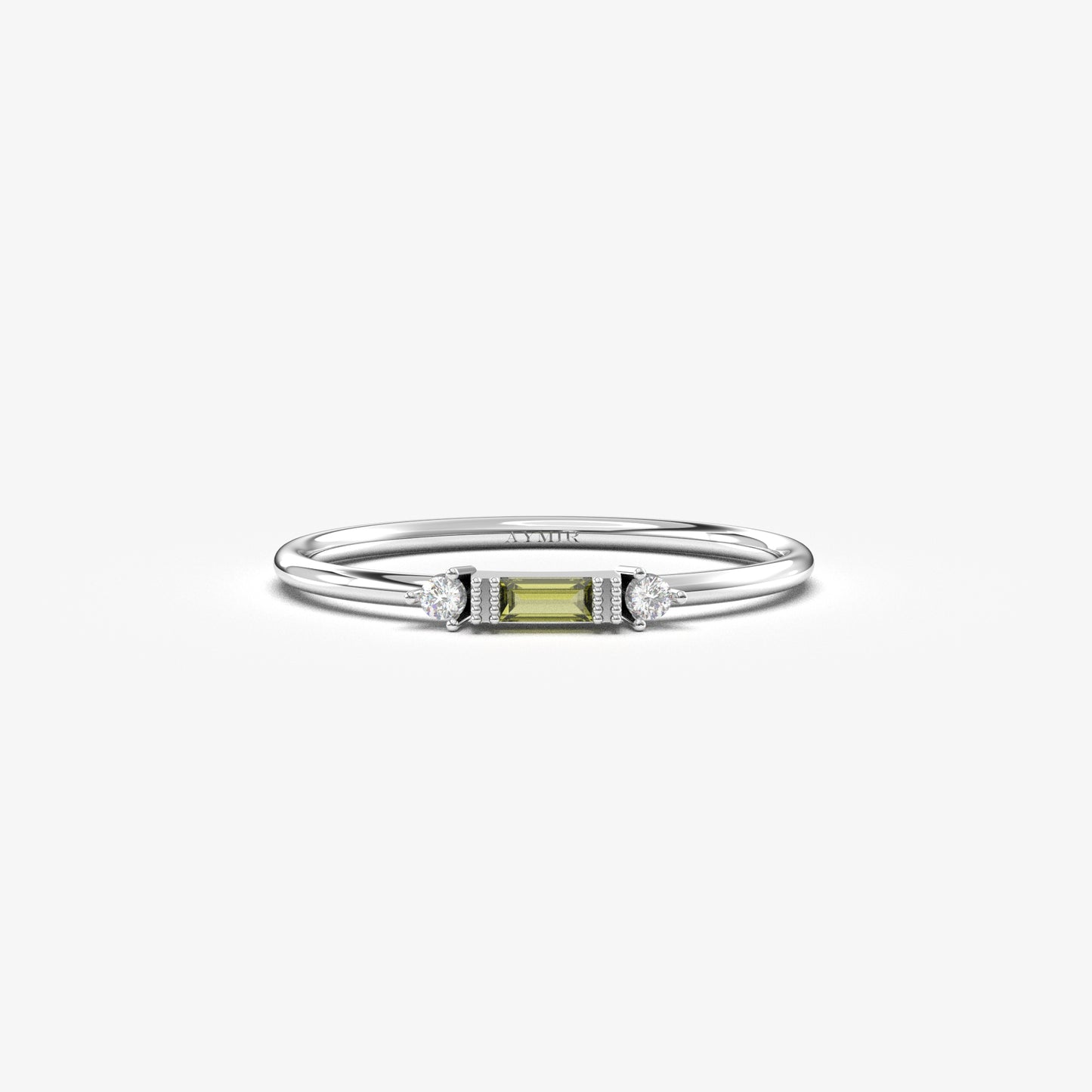 10K Gold Dainty Baguette Peridot and Cz Ring - 2S6PER