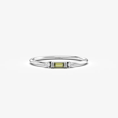 10K Gold Dainty Baguette Peridot and Cz Ring - 2S6PER