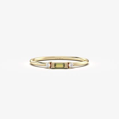10K Gold Dainty Baguette Peridot and Cz Ring - 2S6PER
