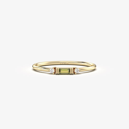 10K Gold Dainty Baguette Peridot and Cz Ring - 2S6PER