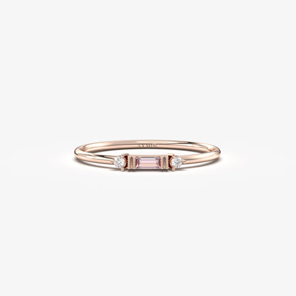 14K Gold Unique Baguette Pink and Diamond Ring - 2S6PNK