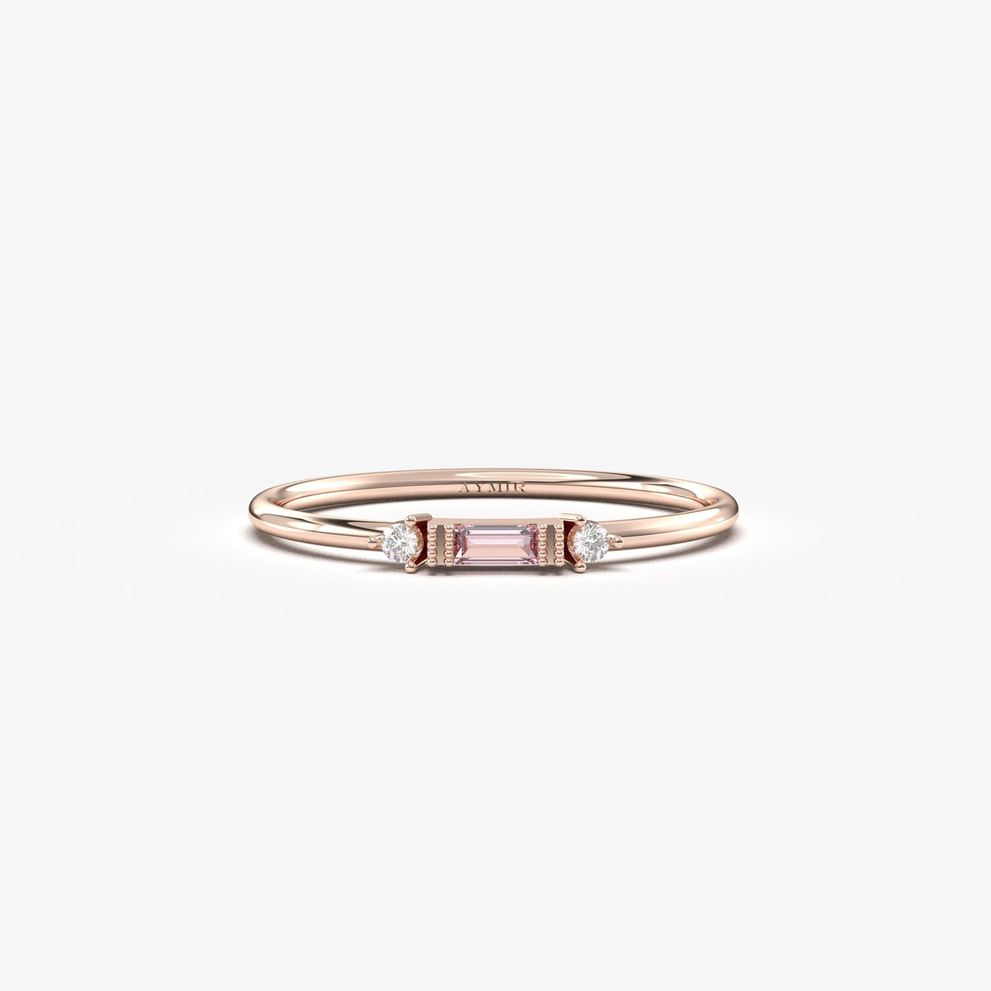 10K Gold Unique Baguette Pink and Cz Ring - 2S6PNK