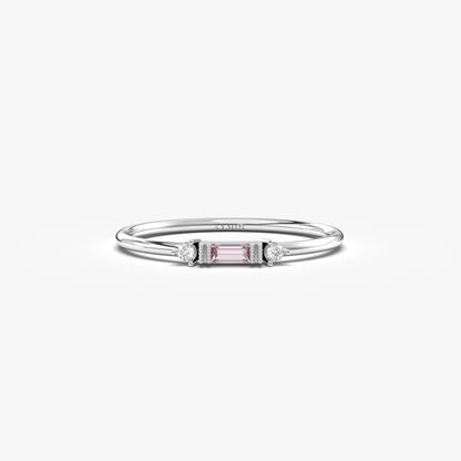 10K Gold Unique Baguette Pink and Cz Ring - 2S6PNK