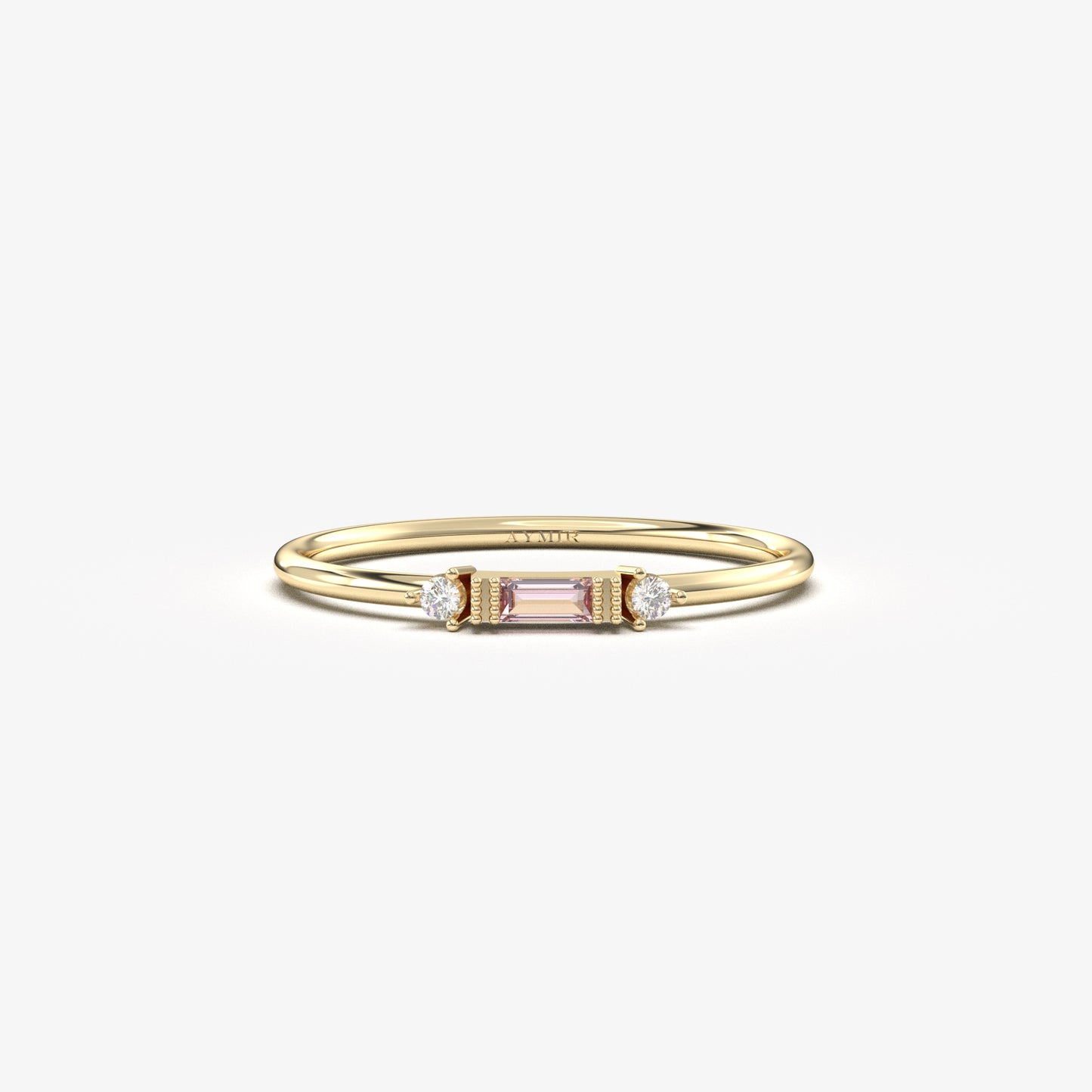 10K Gold Unique Baguette Pink and Cz Ring - 2S6PNK