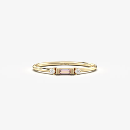 10K Gold Unique Baguette Pink and Cz Ring - 2S6PNK